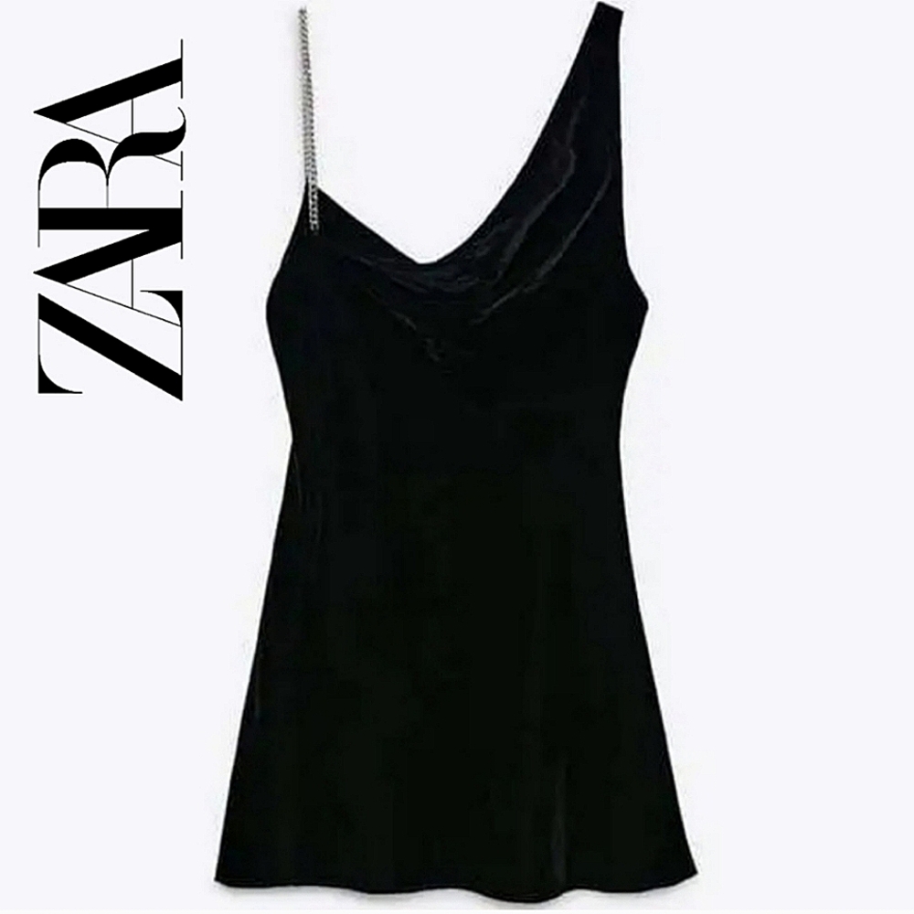 Zara Black Velvet One-Shoulder Dress Size Small